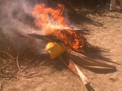 Voodoo worship paraphernalia voluntarily burned...